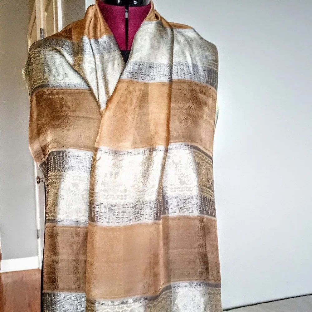 Su Su Oblong Blue & Cinnamon Jacquard Scarf Wrap